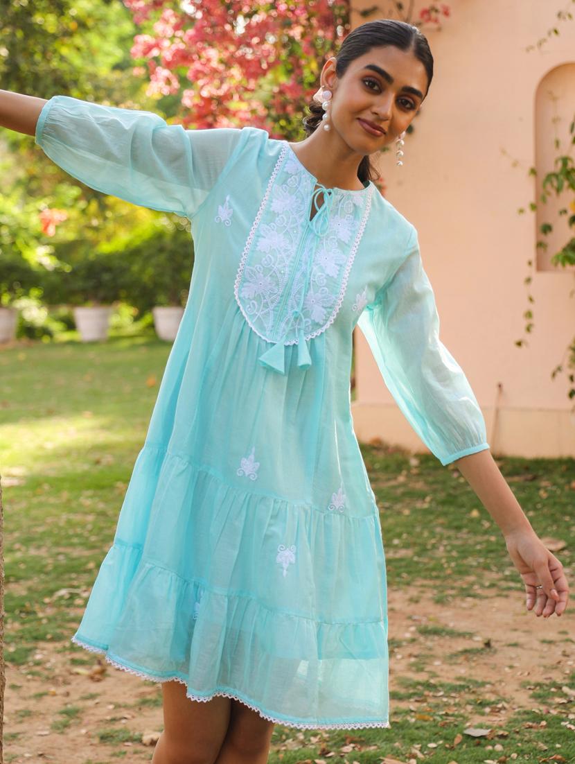 women three quarter sleeve tiered ethnic dress - 21941514 - Standard Image - 4