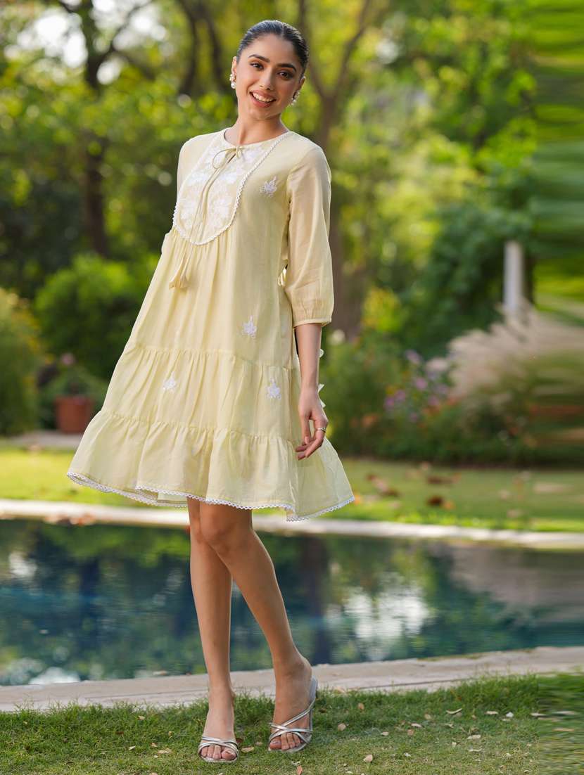 women three quarter sleeve tiered ethnic dress - 21941515 - Standard Image - 1