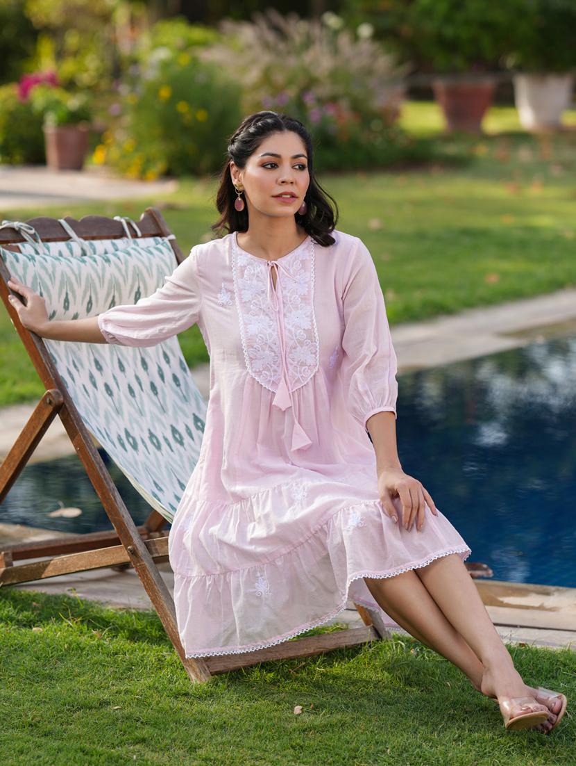 women three quarter sleeve tiered ethnic dress - 21941516 - Standard Image - 4