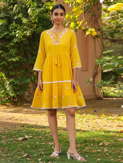 women three quarter sleeve tiered ethnic dress - 21941517 - Standard Image - 0