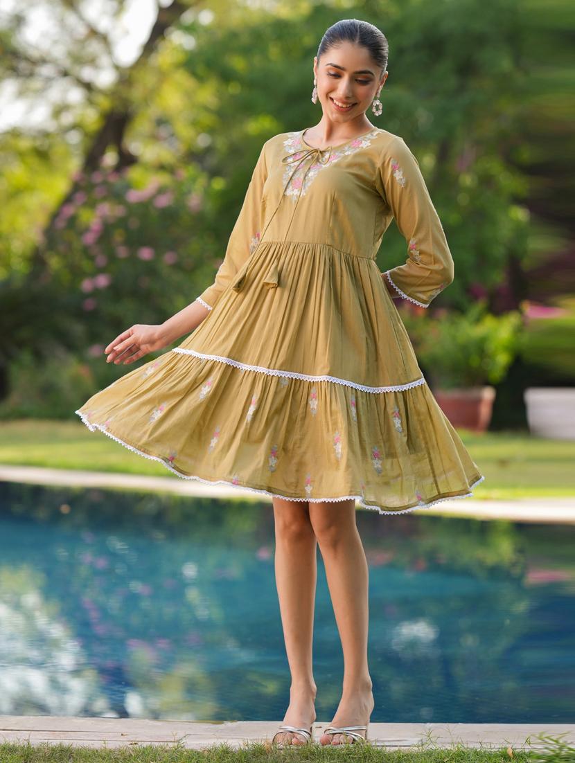 women three quarter sleeve tiered ethnic dress - 21941518 - Standard Image - 1