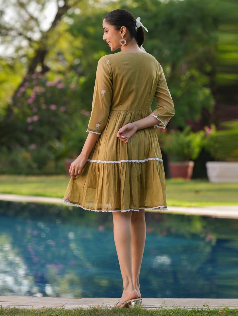 women three quarter sleeve tiered ethnic dress - 21941518 - Standard Image - 4