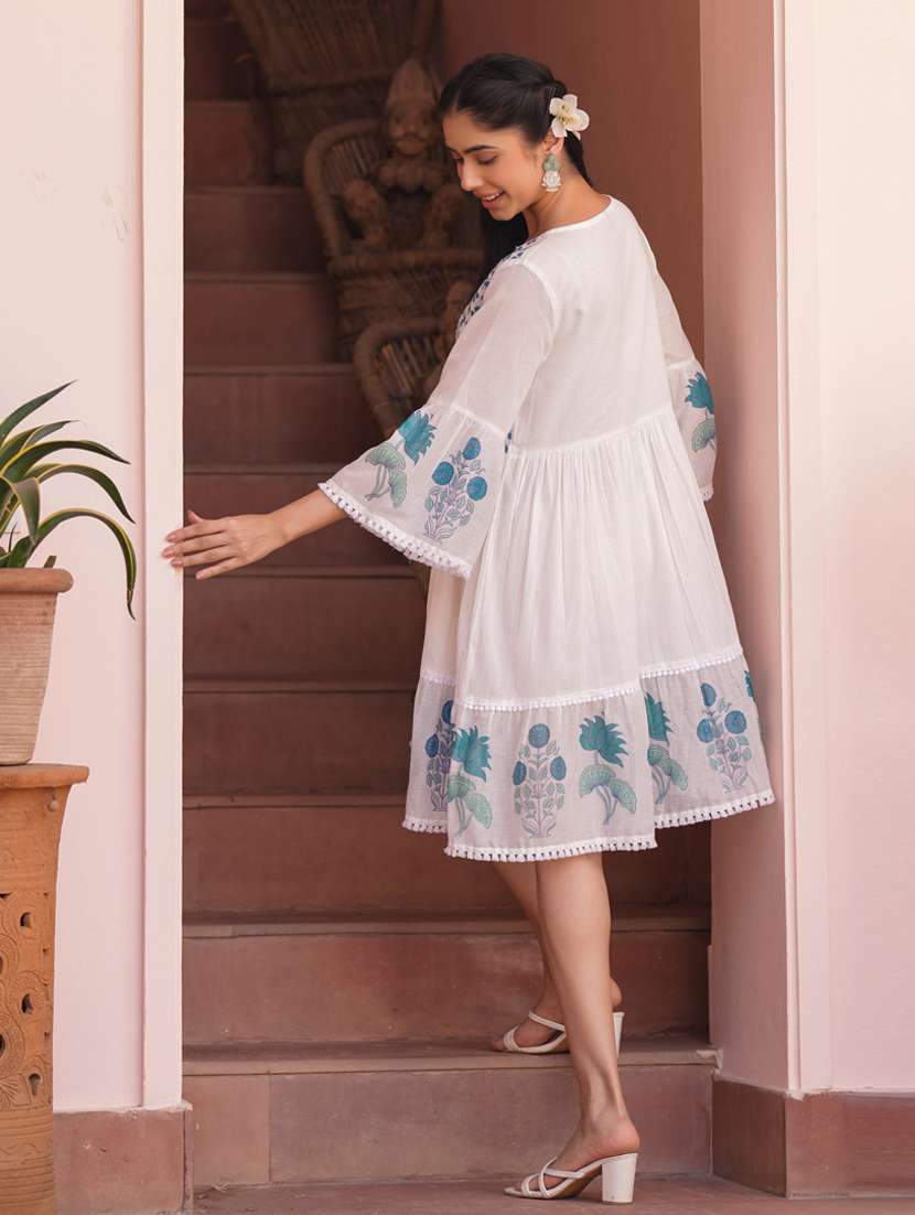 women three quarter sleeve tiered ethnic dress - 21941521 - Standard Image - 4
