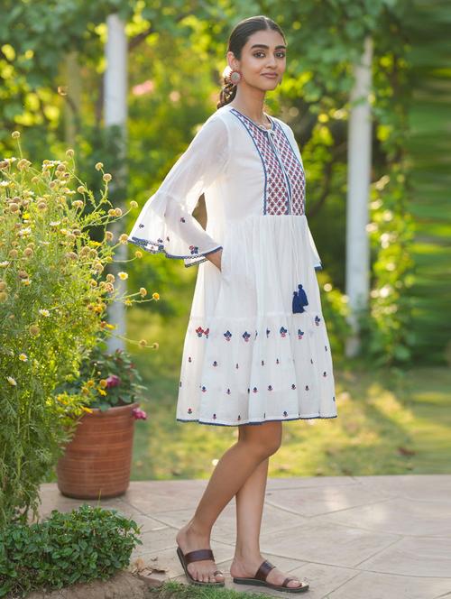 women three quarter sleeve tiered ethnic dress - 21941526 - Standard Image - 0