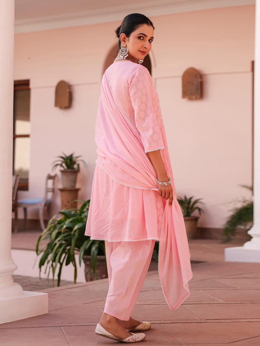 women three quarter sleeve anarkali kurta pant with dupatta set - 21941528 - Standard Image - 4