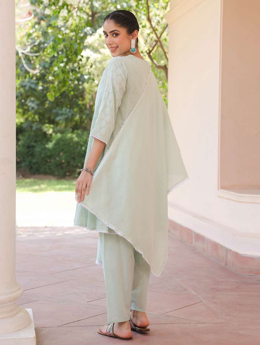 women three quarter sleeve anarkali kurta pant with dupatta set - 21941529 - Standard Image - 4