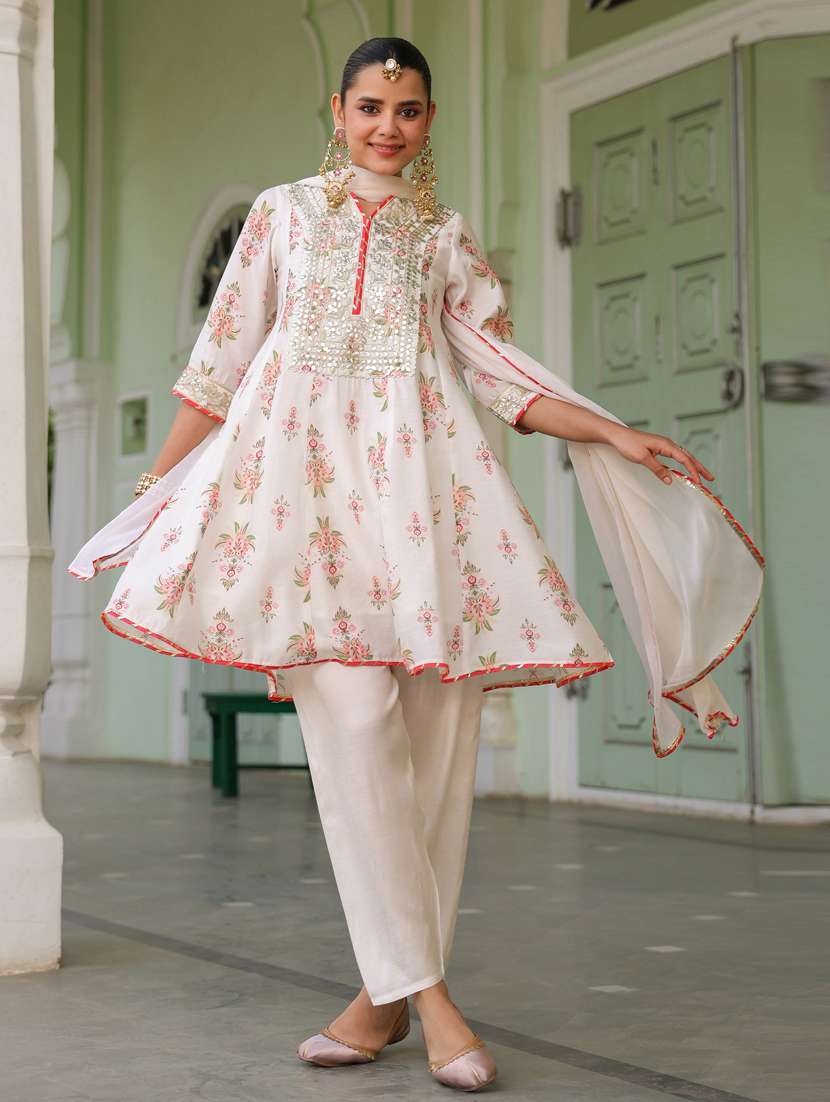 women three quarter sleeve anarkali kurta pant with dupatta set - 21941533 -  Standard Image - 1