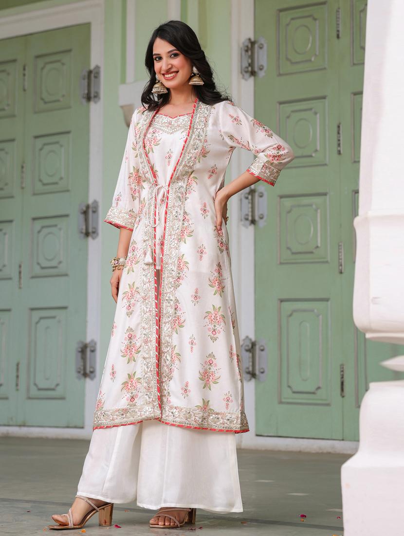 women off white three quarter sleeve fusion set - 21941536 - Standard Image - 1