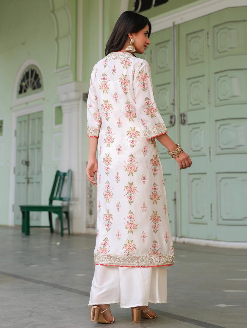 women off white three quarter sleeve fusion set - 21941536 - Standard Image - 4