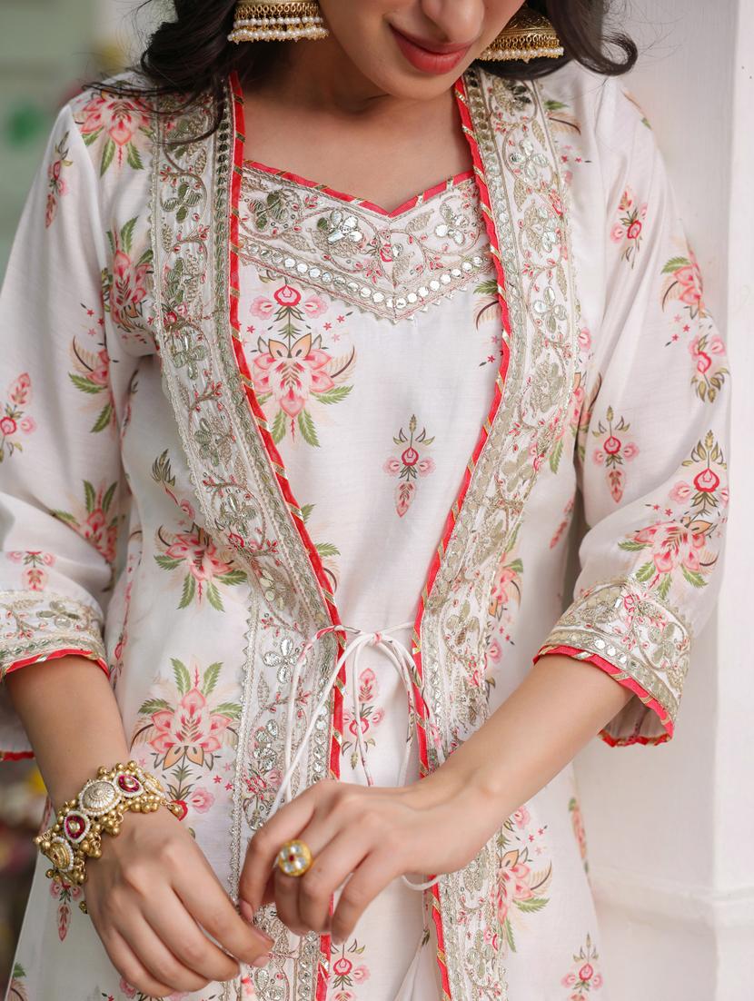 women off white three quarter sleeve fusion set - 21941536 - Standard Image - 6