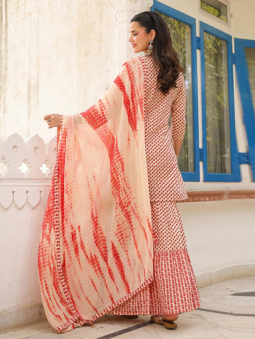 women three quarter sleeve kurta sharara with dupatta set - 21941550 - Standard Image - 4