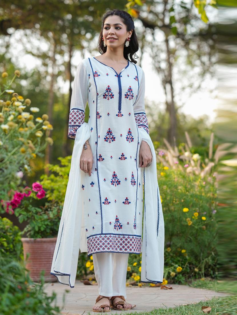 women three quarter sleeve kurta pant with dupatta set - 21941553 -  Zoom Image - 0