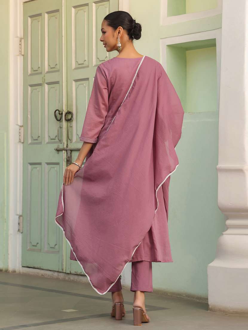 women three quarter sleeve anarkali kurta pant with dupatta set - 21941568 -  Standard Image - 4