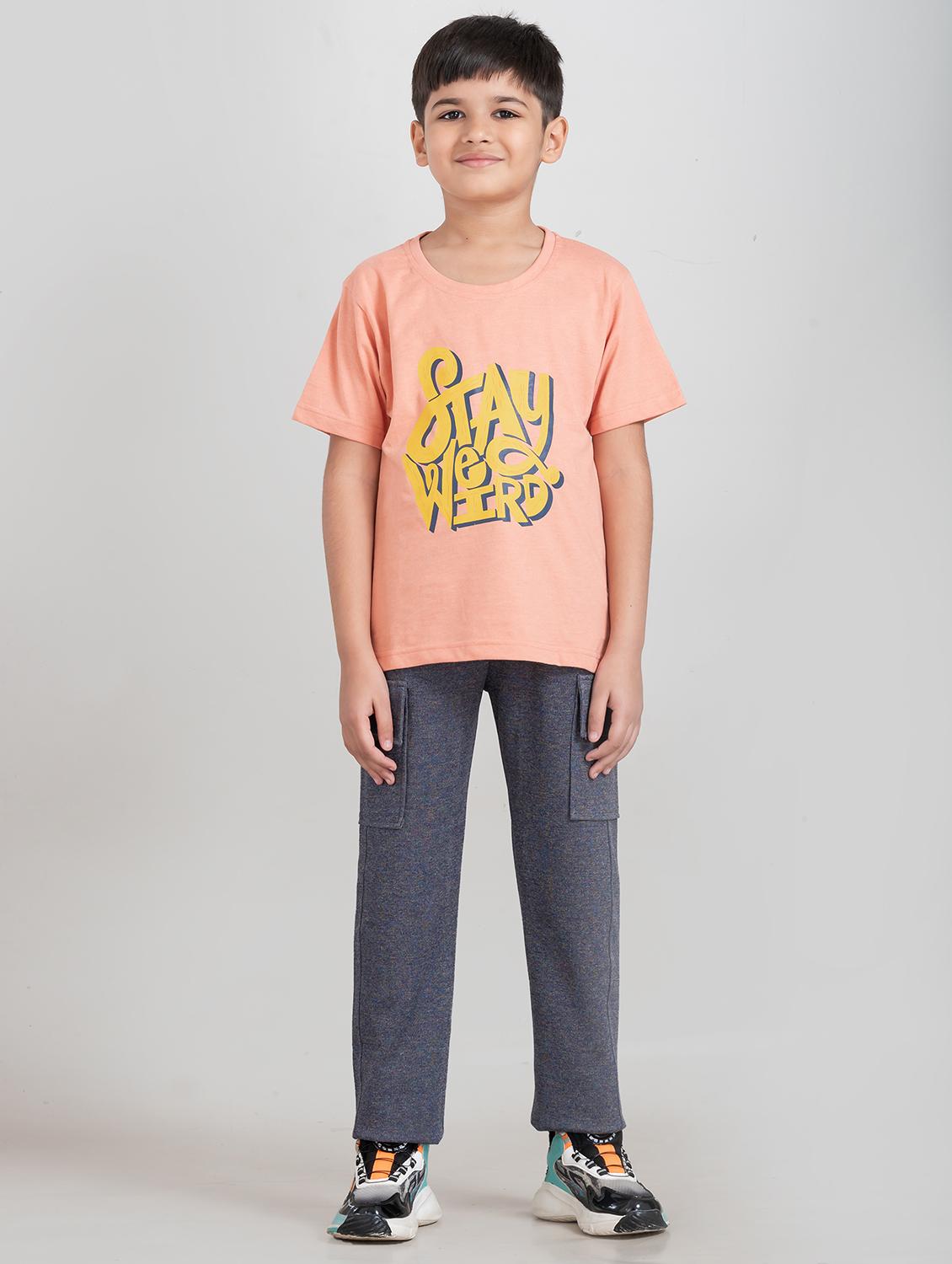 boys peach printed t-shirt & cargo full length set - 21941574 -  Standard Image - 1