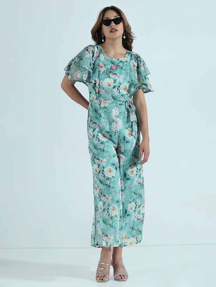 women floral print puff sleeve jumpsuit - 21941648 - Standard Image - 1