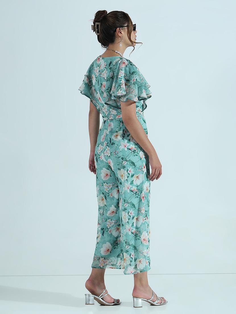 women floral print puff sleeve jumpsuit - 21941648 - Standard Image - 4
