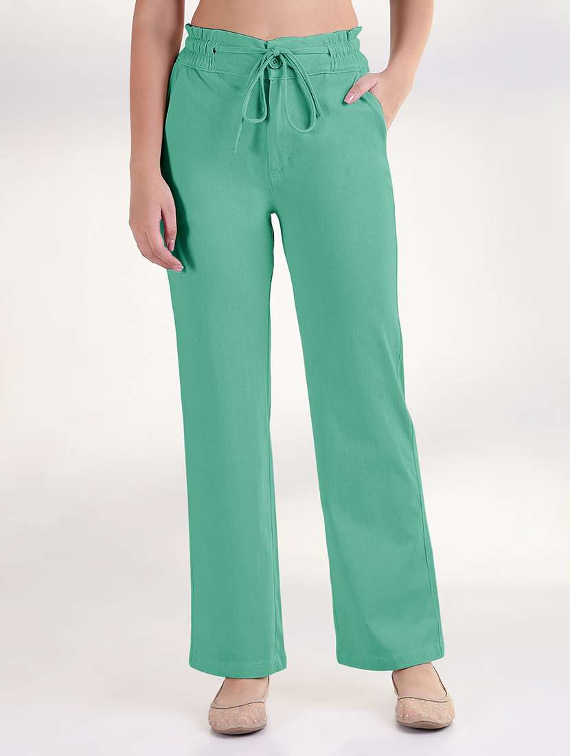 women solid high rise straight trouser