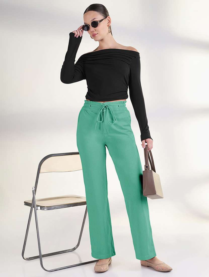 women solid high rise straight trouser - 21941655 - Standard Image - 4