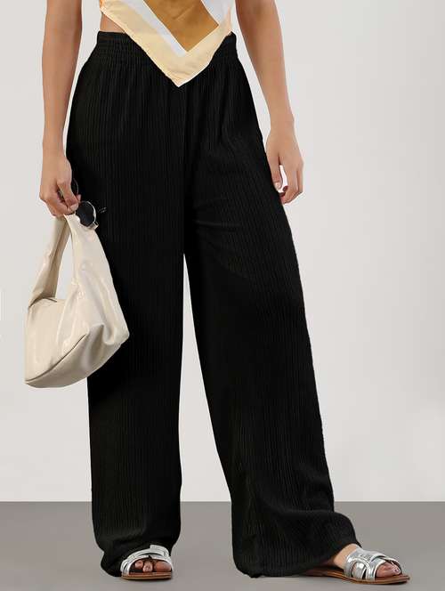 women solid high rise wide leg trouser - 21941656 - Standard Image - 0