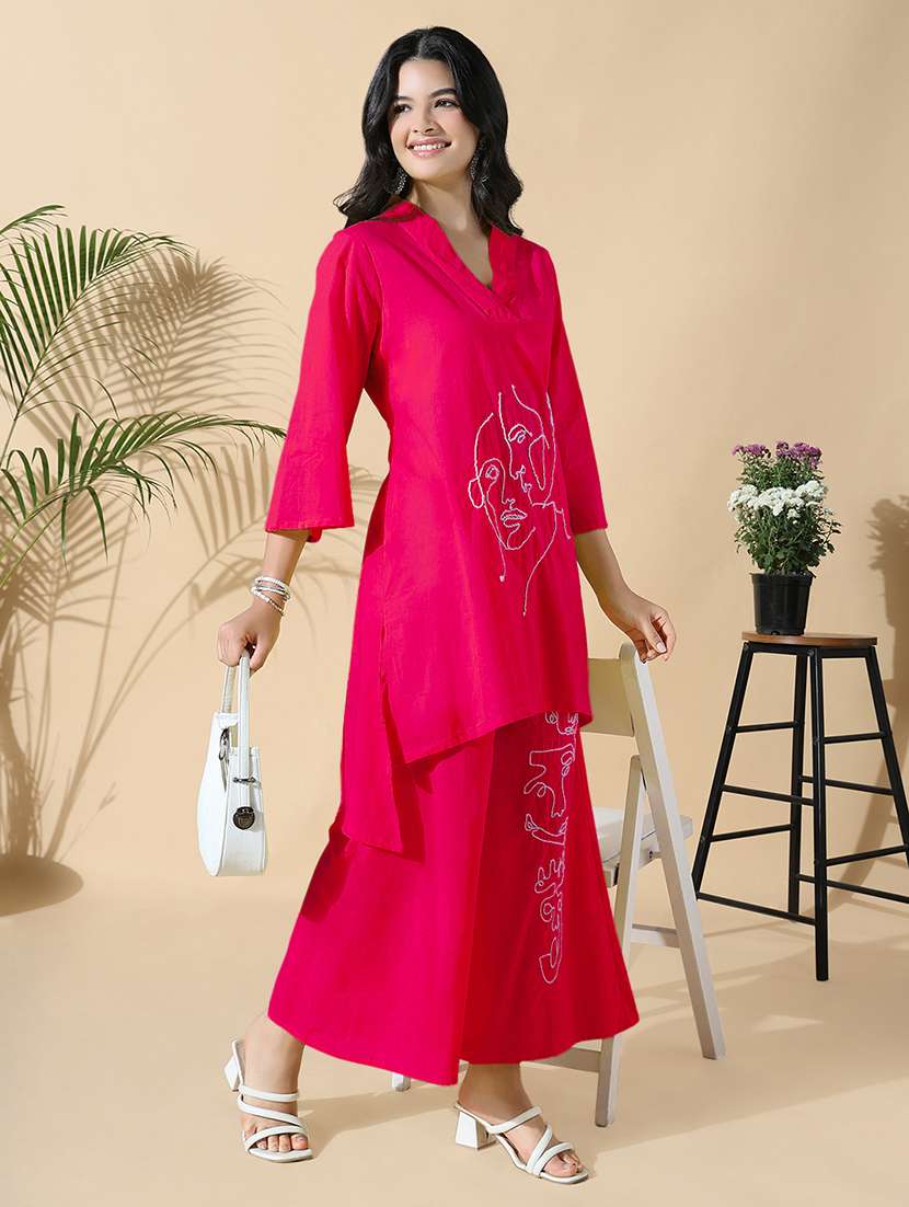 women three quarter sleeve kurta palazzo set - 21941657 -  Standard Image - 6