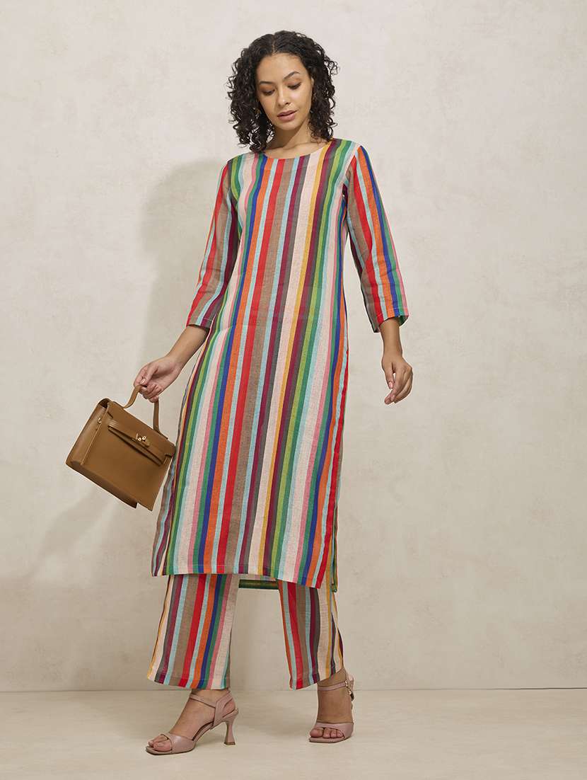 women three quarter sleeve kurta pant set - 21941661 - Standard Image - 6