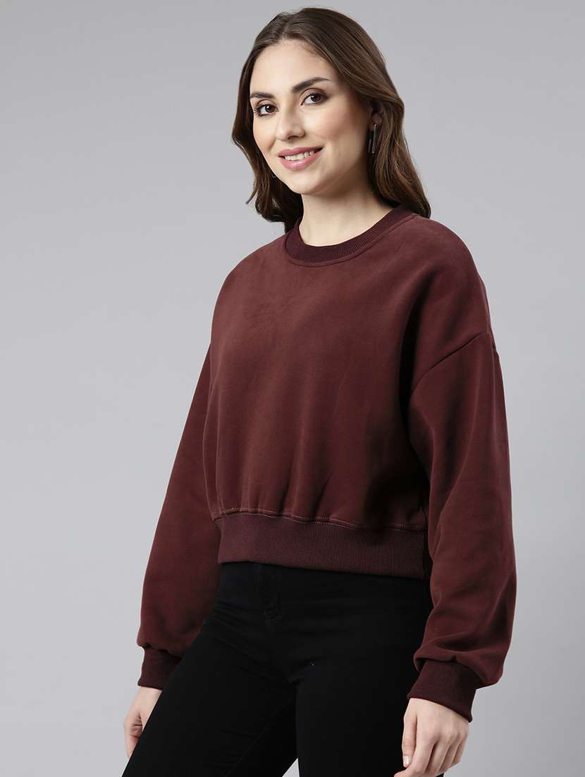 women solid long sleeve crop sweatshirt - 21941668 -  Standard Image - 1