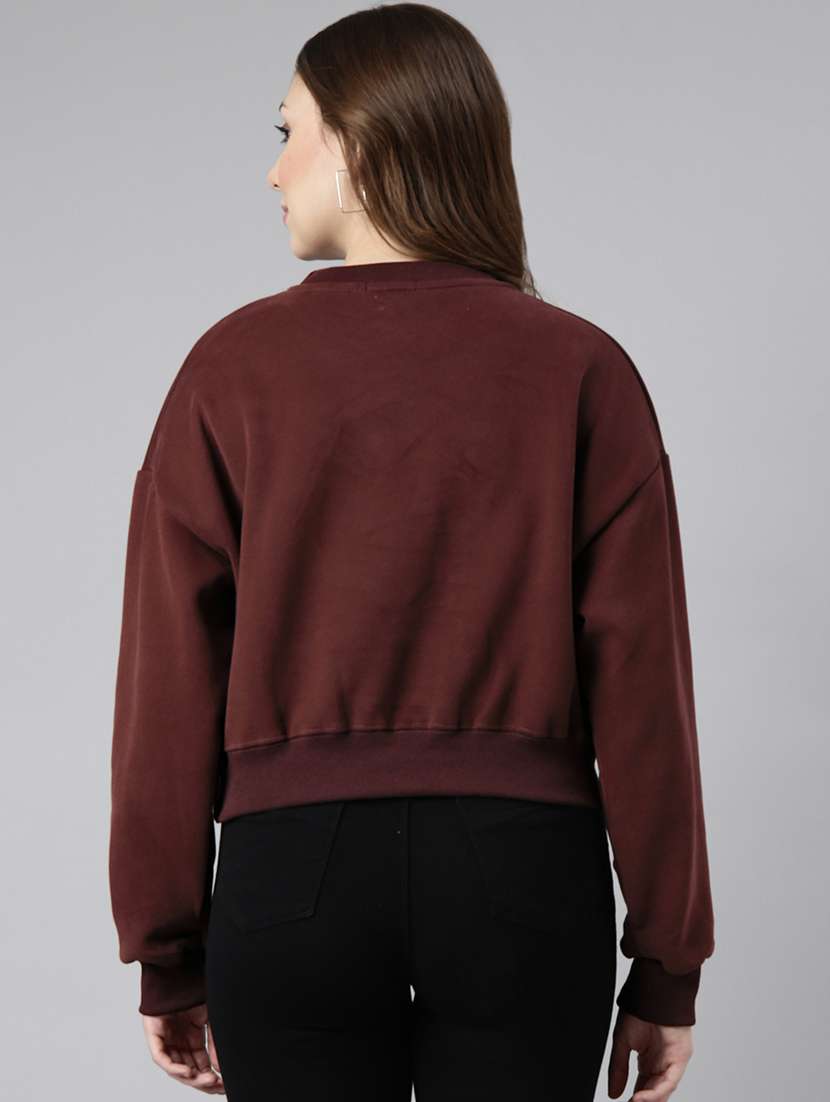 women solid long sleeve crop sweatshirt - 21941668 -  Standard Image - 4