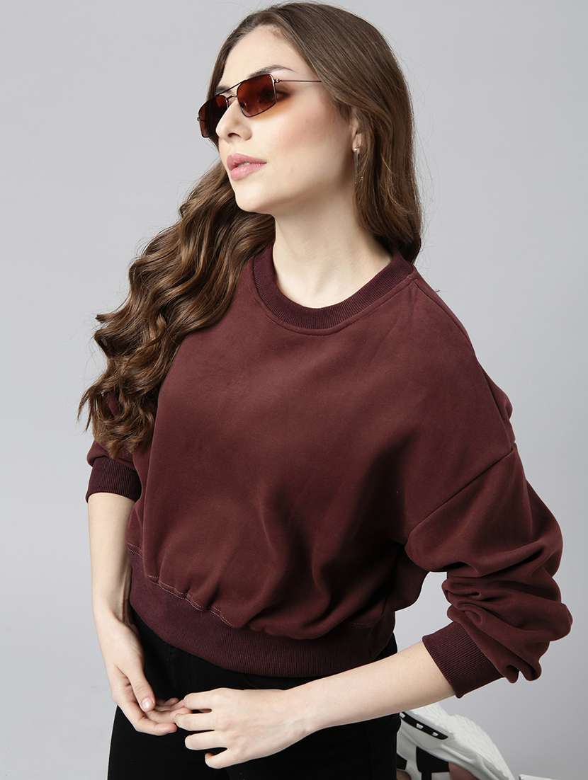 women solid long sleeve crop sweatshirt - 21941668 -  Standard Image - 6