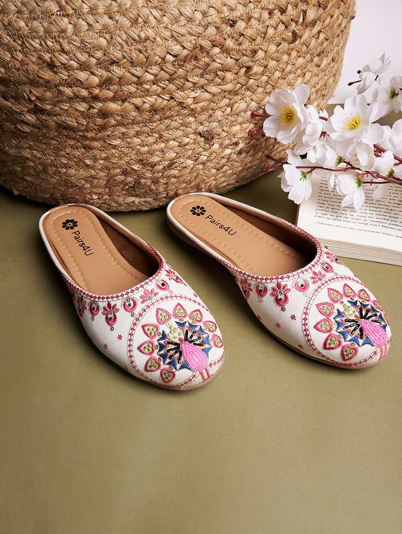 women embroidered slip on ethnic mule