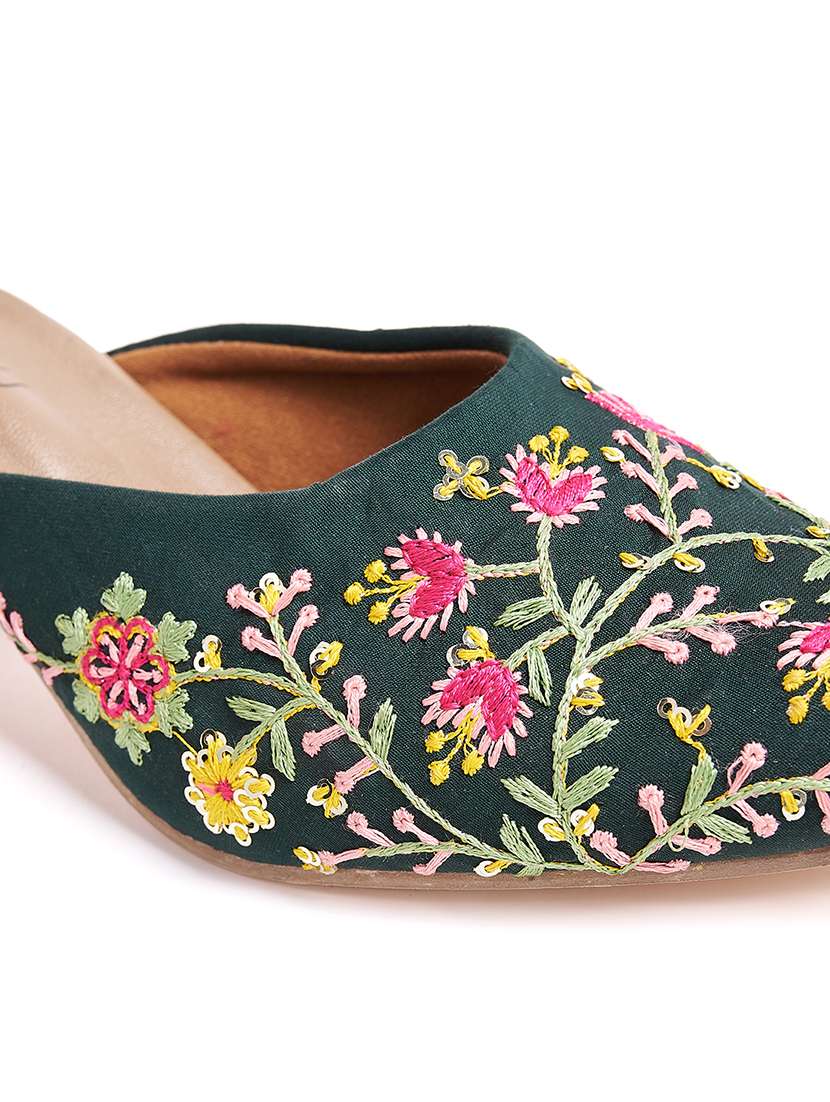 women bottle green embroidered slip on mule - 21941681 - Standard Image - 6