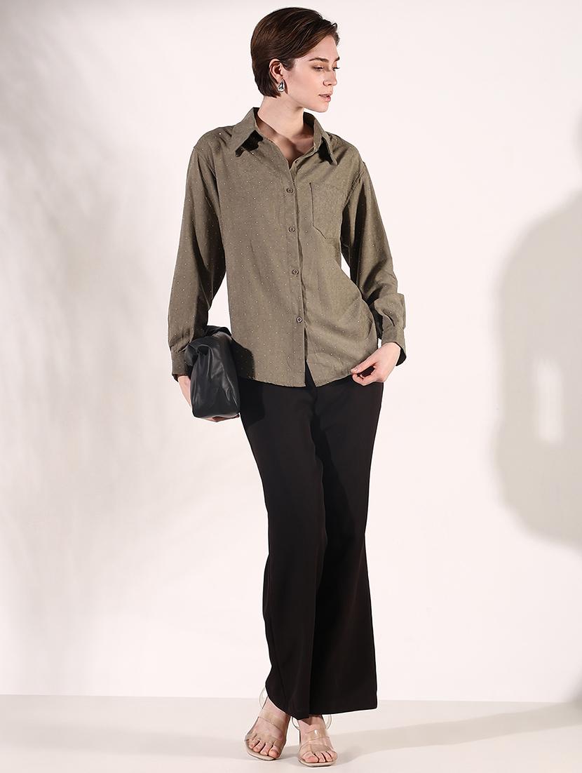 women solid collared long sleeve shirt - 21941697 - Standard Image - 4