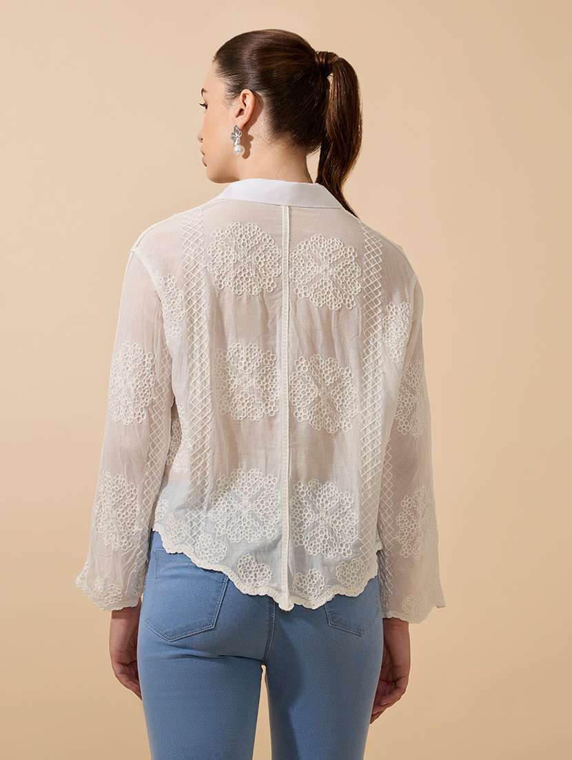 women embroidered collared long sleeve shirt - 21941702 -  Standard Image - 4