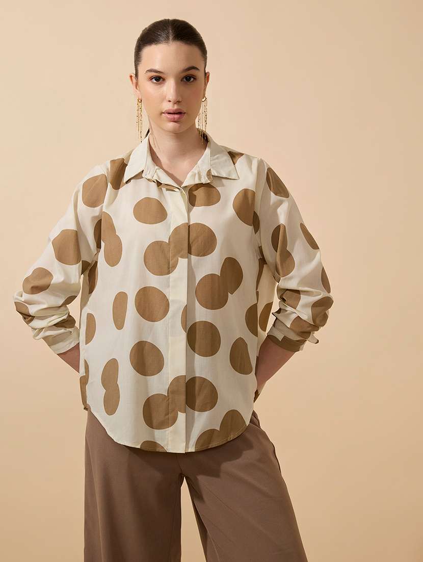 women polka doted collared long sleeve shirt - 21941703 -  Standard Image - 1
