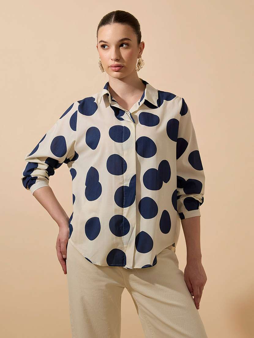 women polka doted collared long sleeve shirt - 21941704 -  Standard Image - 1