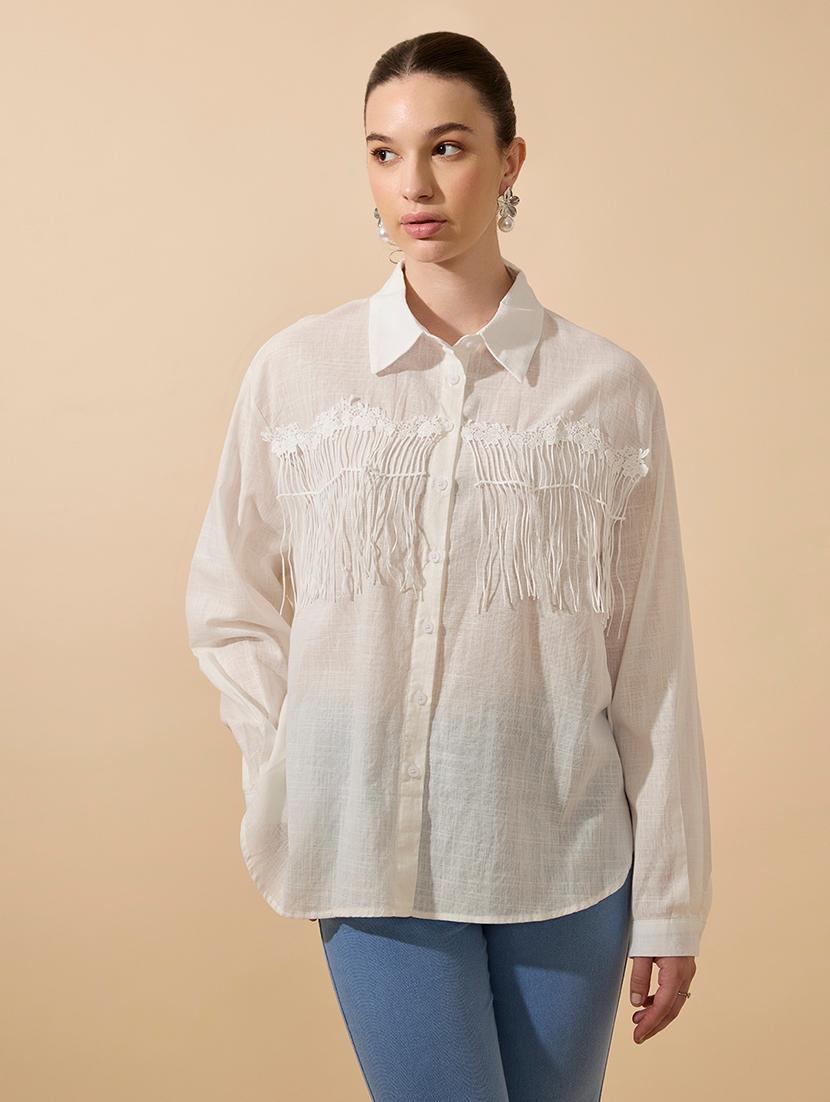 women solid collared long sleeve shirt - 21941705 -  Standard Image - 1
