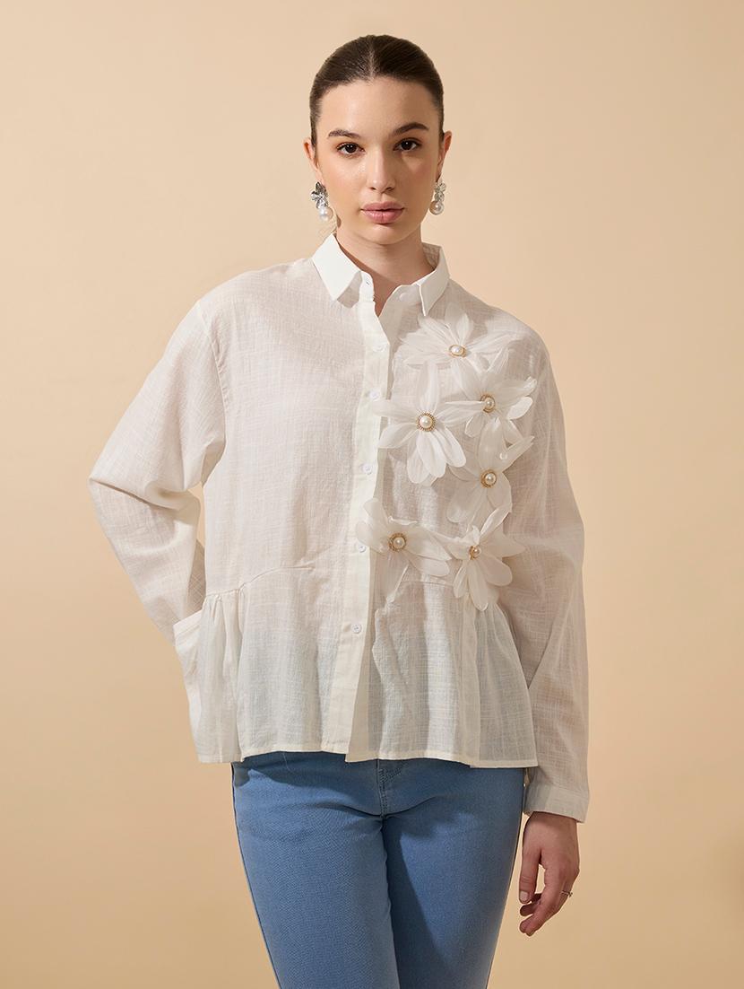 women solid collared long sleeve shirt - 21941706 - Standard Image - 1
