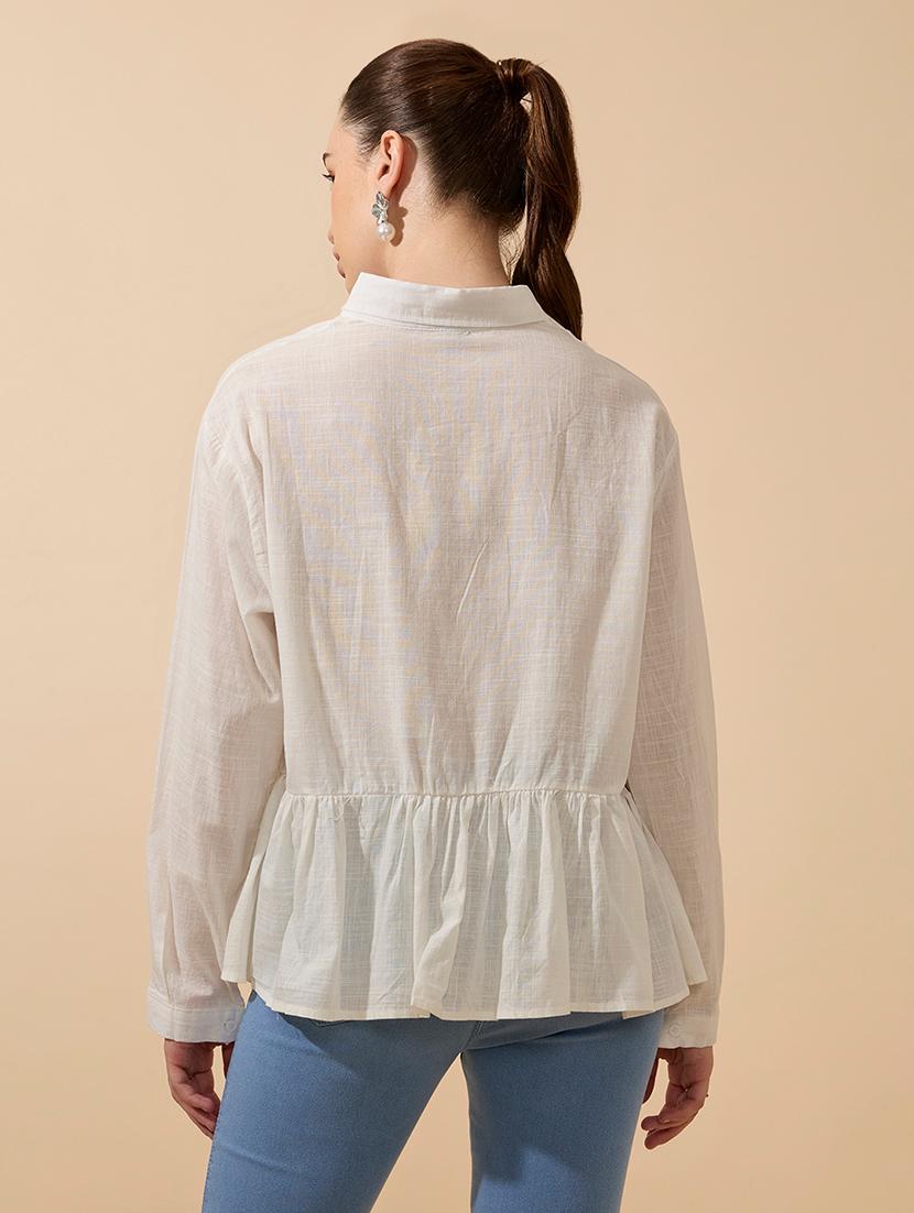 women solid collared long sleeve shirt - 21941706 - Standard Image - 4
