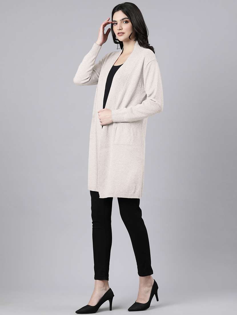 women cream solid long sleeve long shrug - 21941707 -  Standard Image - 1