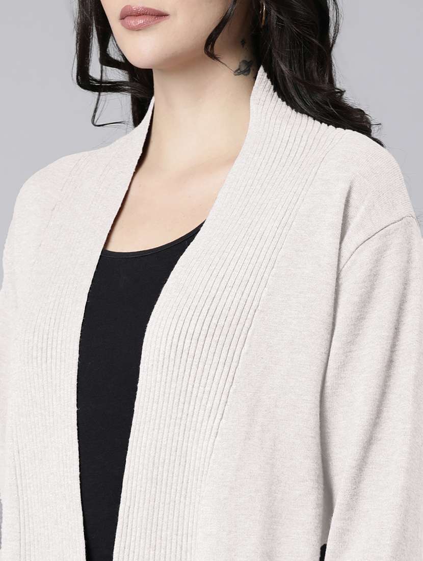 women cream solid long sleeve long shrug - 21941707 -  Standard Image - 4