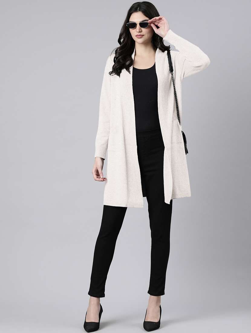 women cream solid long sleeve long shrug - 21941707 -  Standard Image - 6