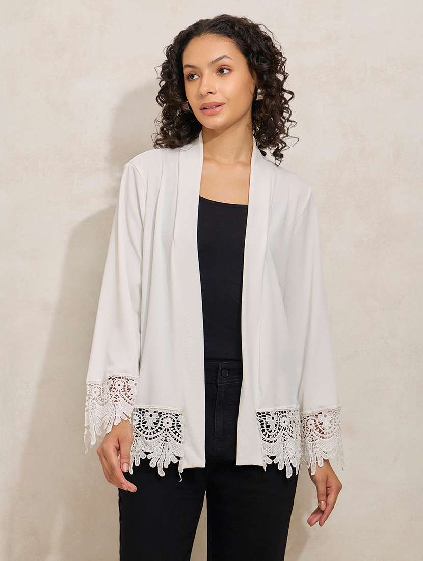 women solid lace detailed long sleeve regular shrug - 21941721 -  Standard Image - 1