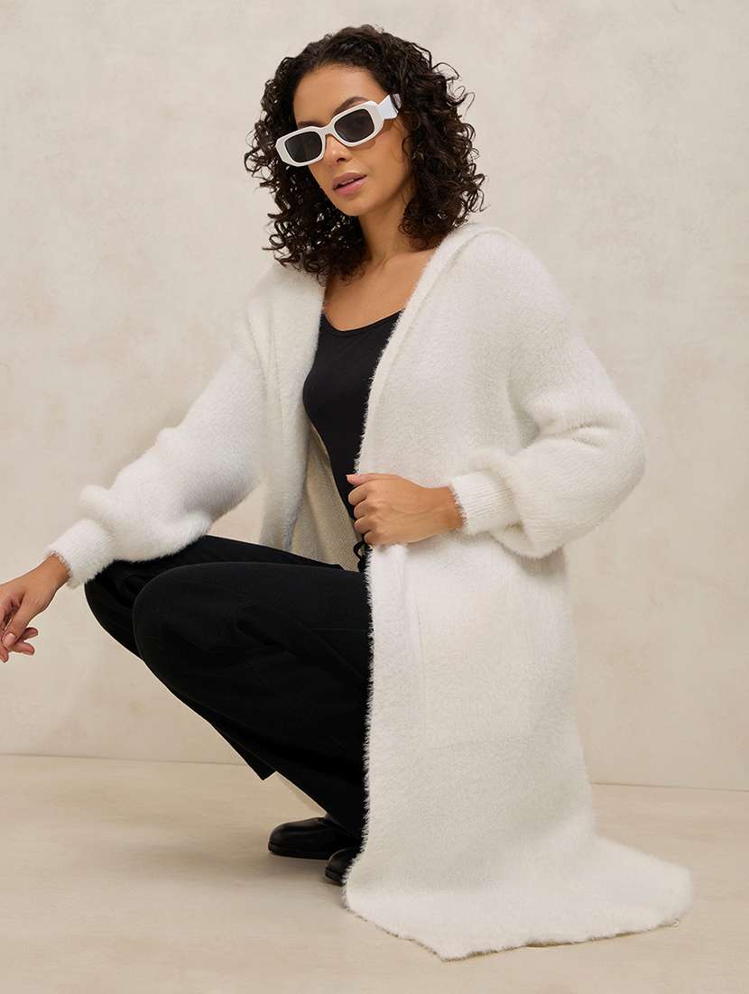 women solid long sleeve hooded regular shrug