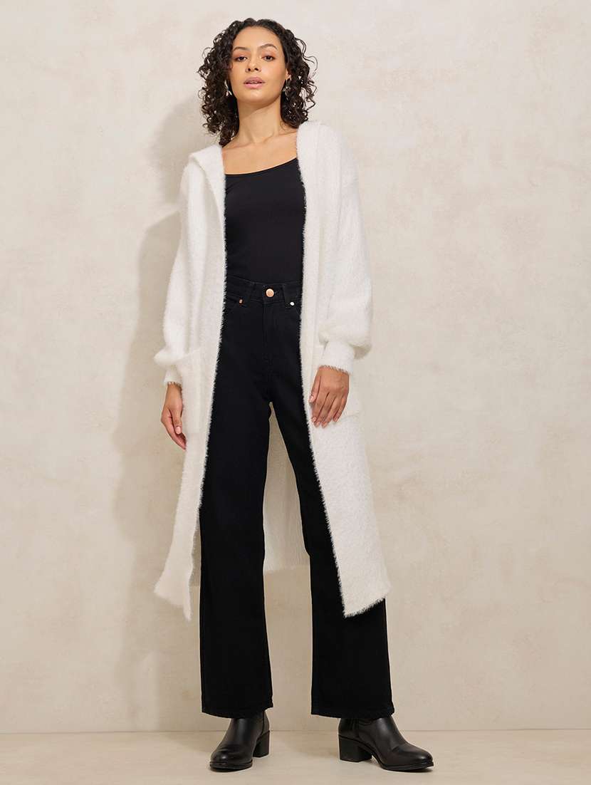 women solid long sleeve hooded regular shrug - 21941722 -  Standard Image - 1