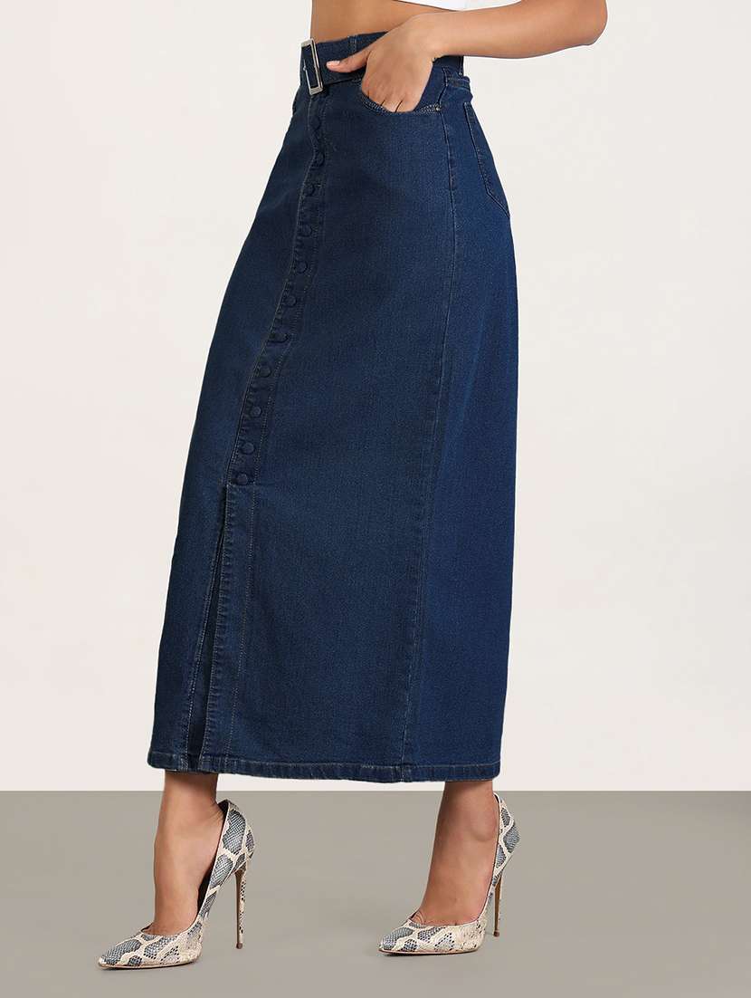 women solid high rise denim maxi skirt - 21941770 -  Standard Image - 1