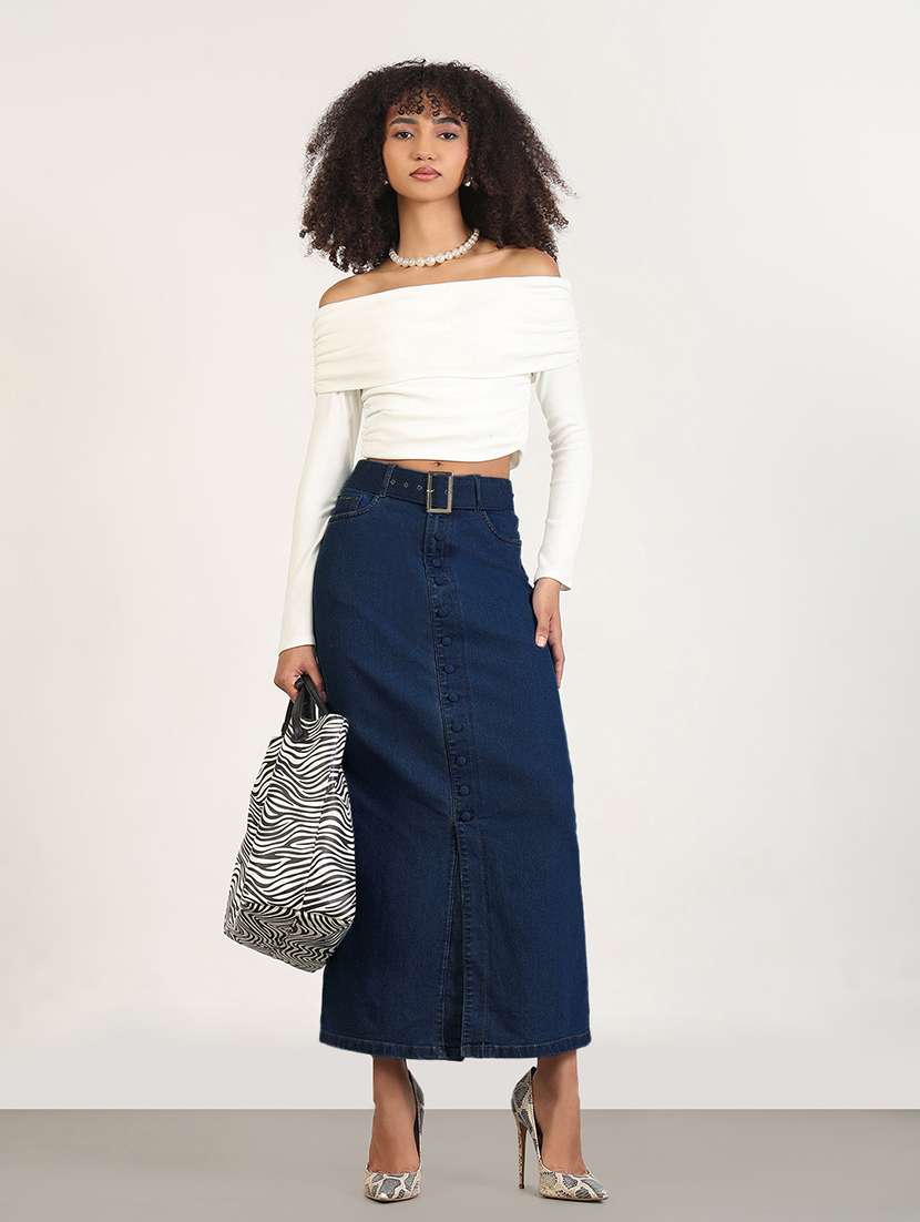 women solid high rise denim maxi skirt - 21941770 -  Standard Image - 4