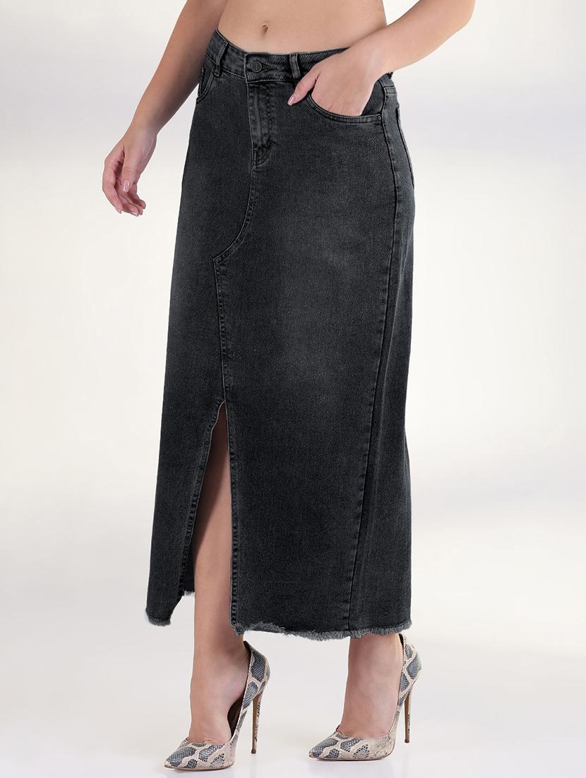 women solid mid rise maxi denim skirt - 21941771 - Standard Image - 1