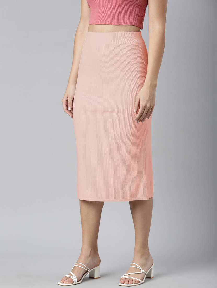 women solid high rise bodycon skirt - 21941774 -  Standard Image - 1