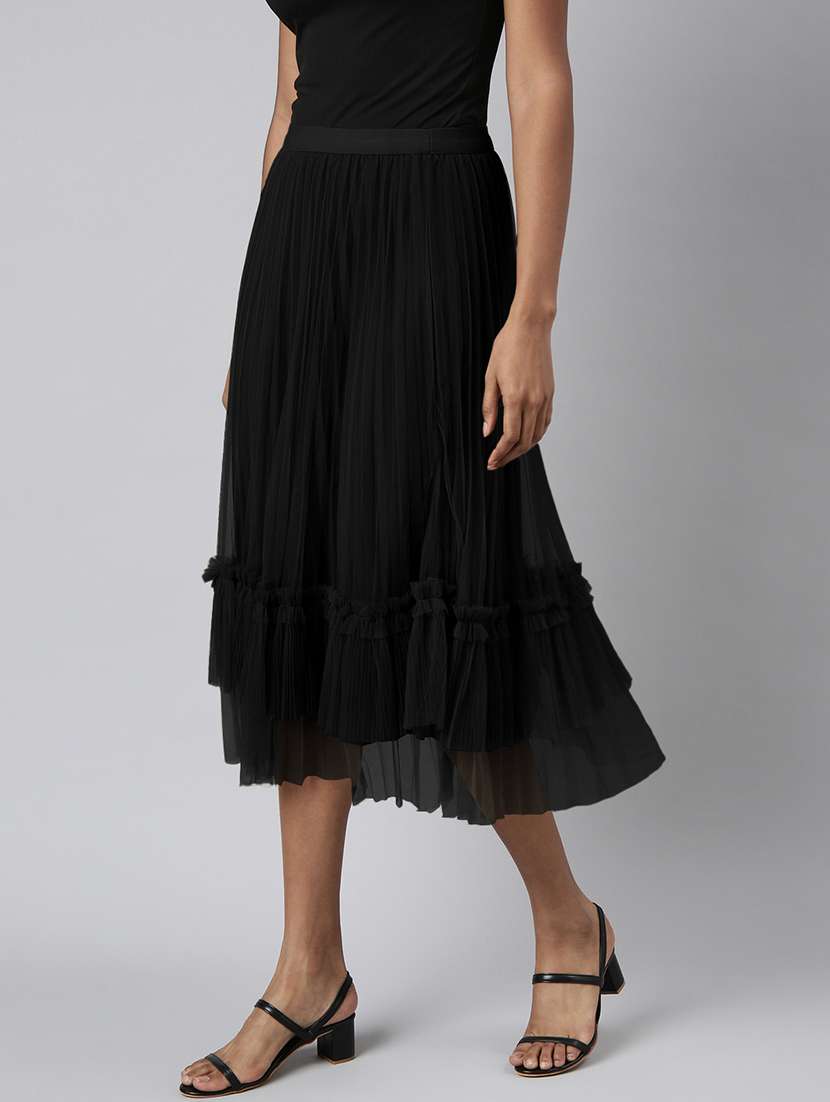 women black solid high rise tiered skirt - 21941779 -  Standard Image - 1