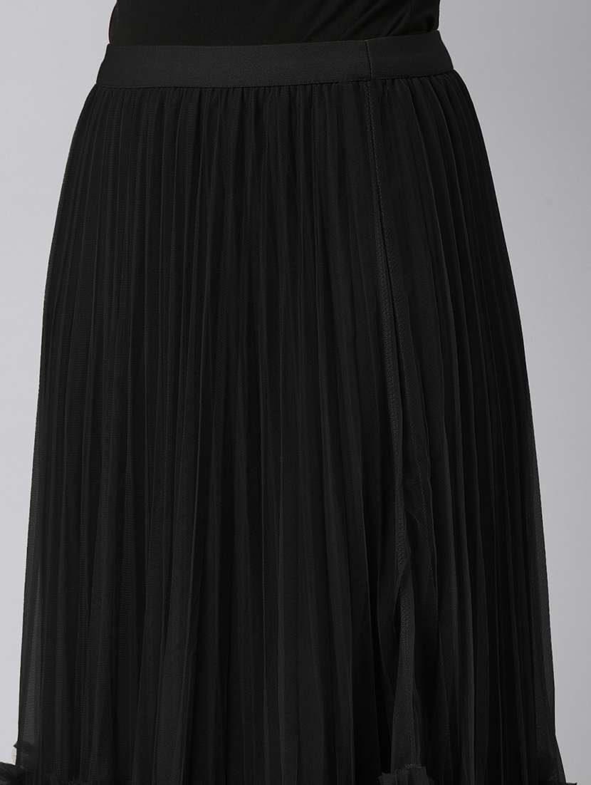 women black solid high rise tiered skirt - 21941779 -  Standard Image - 4