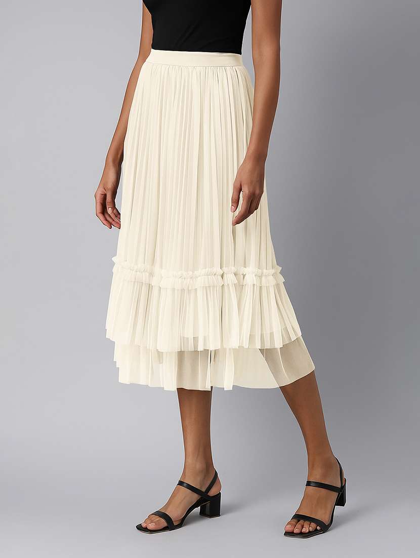 women cream solid high rise tiered skirt - 21941780 -  Standard Image - 1